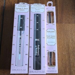NWT Marie Claire Mascara Black, Brow Pencil Brown & Eyelash/Brow Sterum Lot